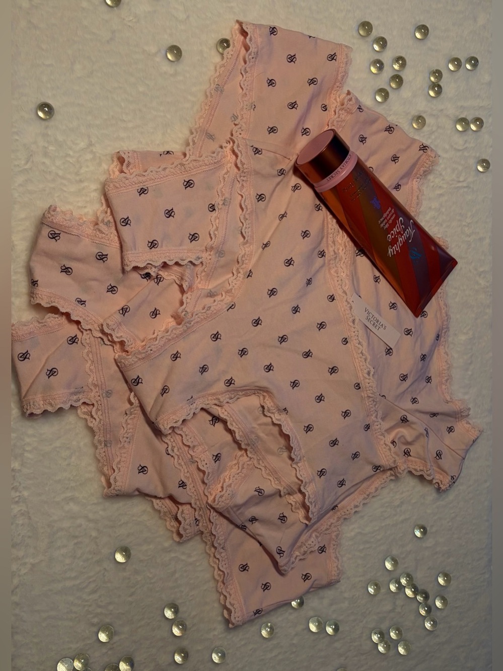 Victoria’s Secret Soft Peach “VS” Motif Lace Trim Panties